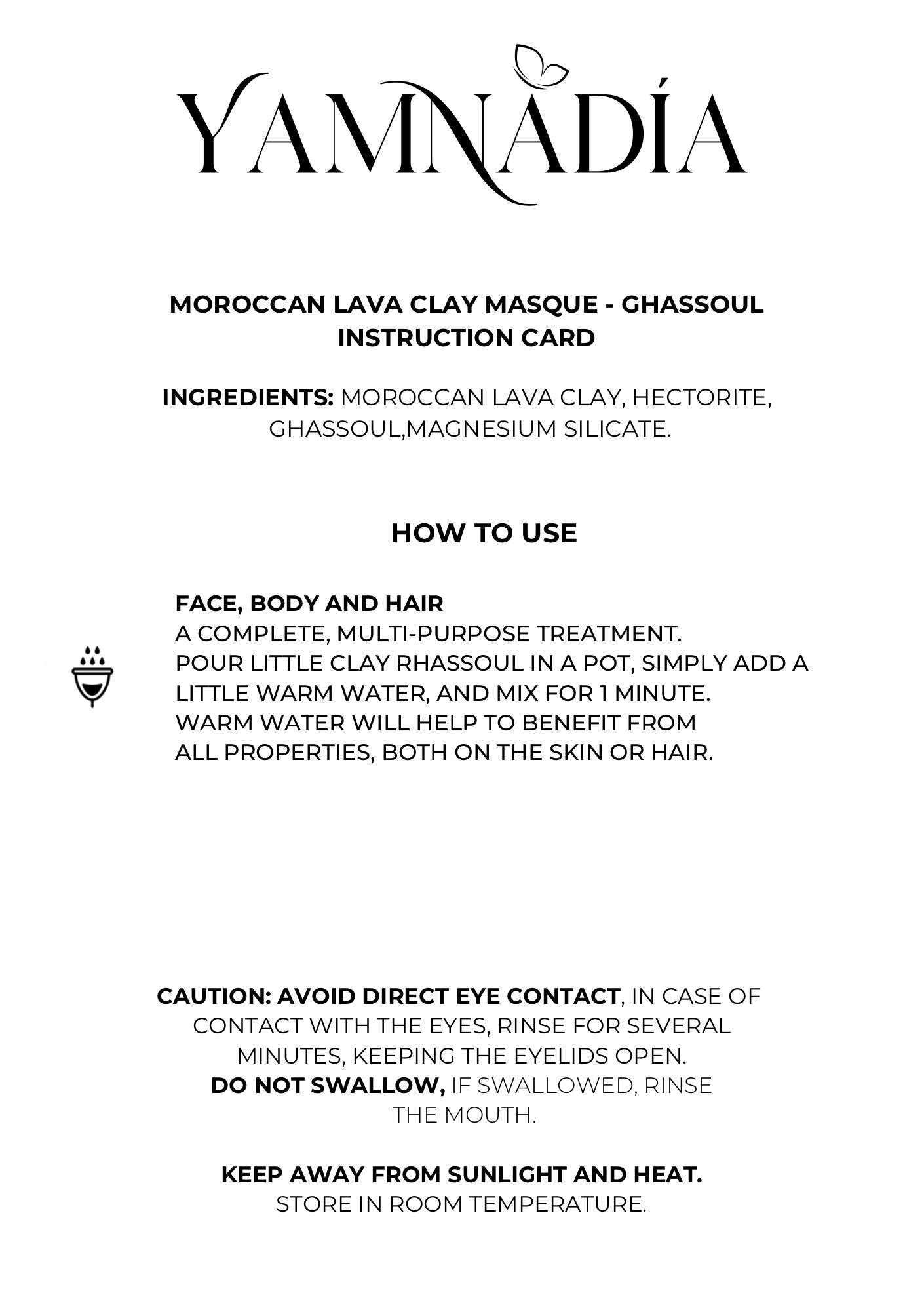 YAMNADÍA - 220ml Moroccan Clay Masque Ghassoul