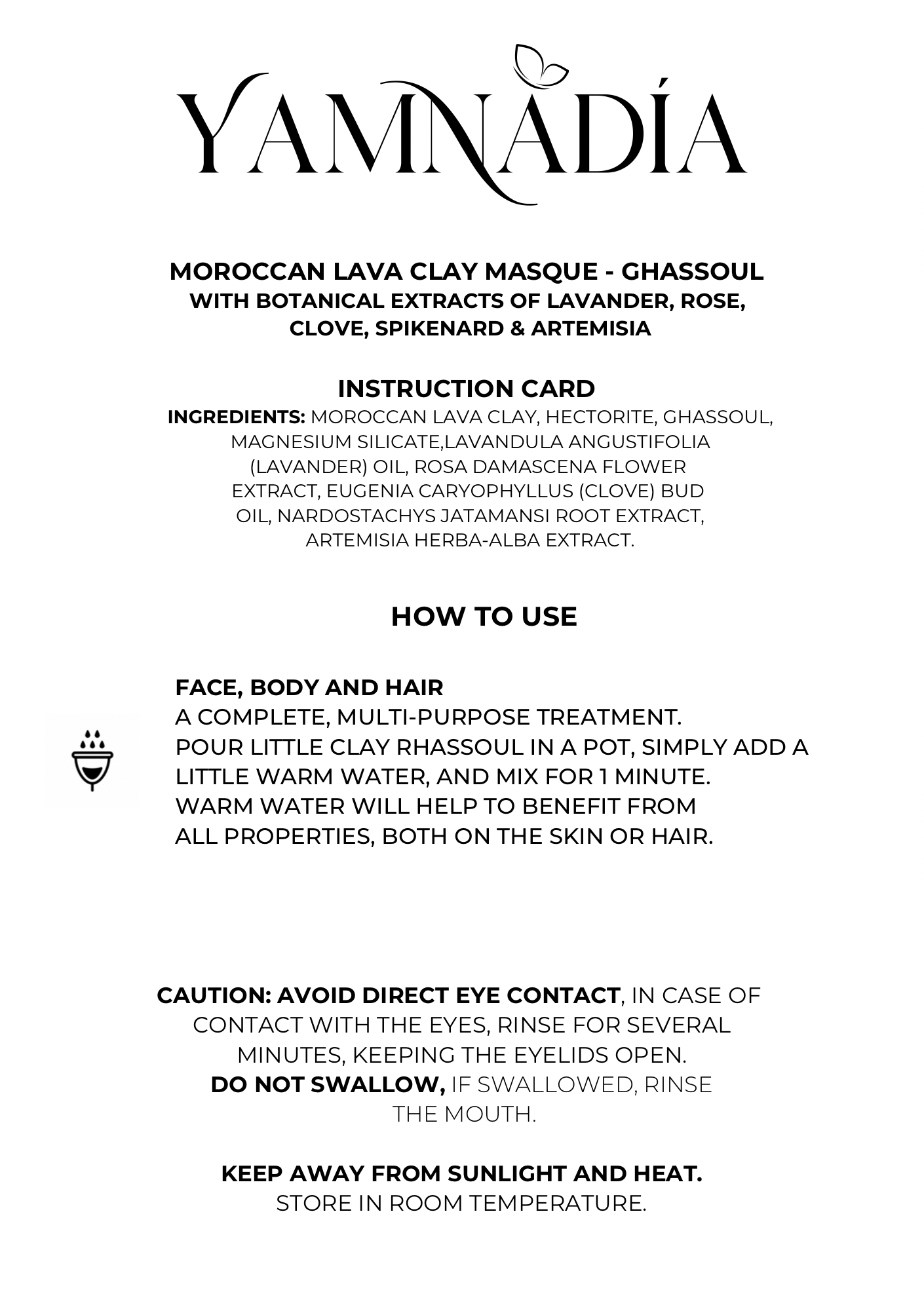 YAMNADÍA - 220ml Moroccan Clay Masque Ghassoul Infused